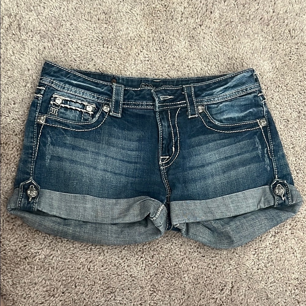 Miss Me Dark Blue Jean Shorts